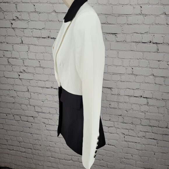 NWT Bebe Black & White Woven Twill Colorblock Notch Stretch Jacket Blazer Size 2 - Picture 13 of 16